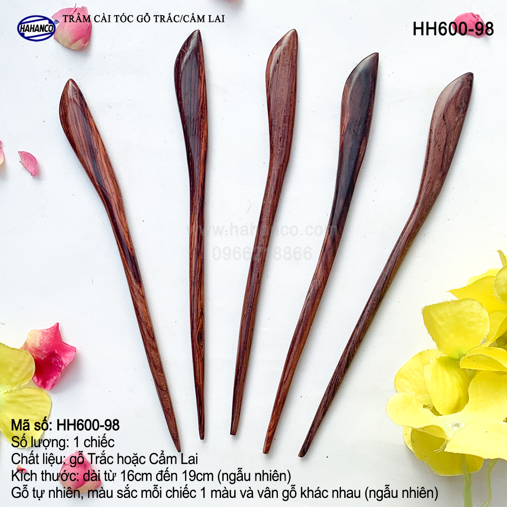 Trâm cài tóc bằng gỗ Cẩm Lai/Trắc HH600 - phong cách cổ trang, điêu khắc sang chảnh HOT TREND cho nữ - HAHANCO