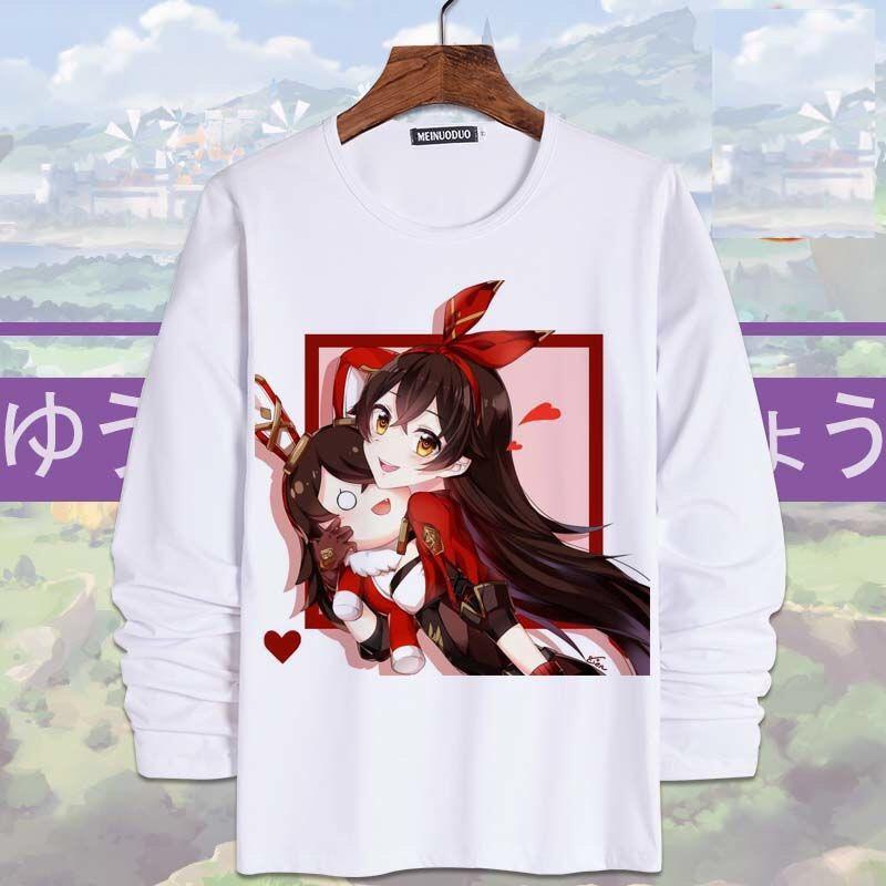 Anime Game Genshin Tác Động Áo Thun Dài Tay Hổ Phách Diluc Klee Nam Quần Áo Unisex Người Lớn Trẻ Em Áo Sơ Mi Mùa Xuân, Mùa Thu Trang Phục