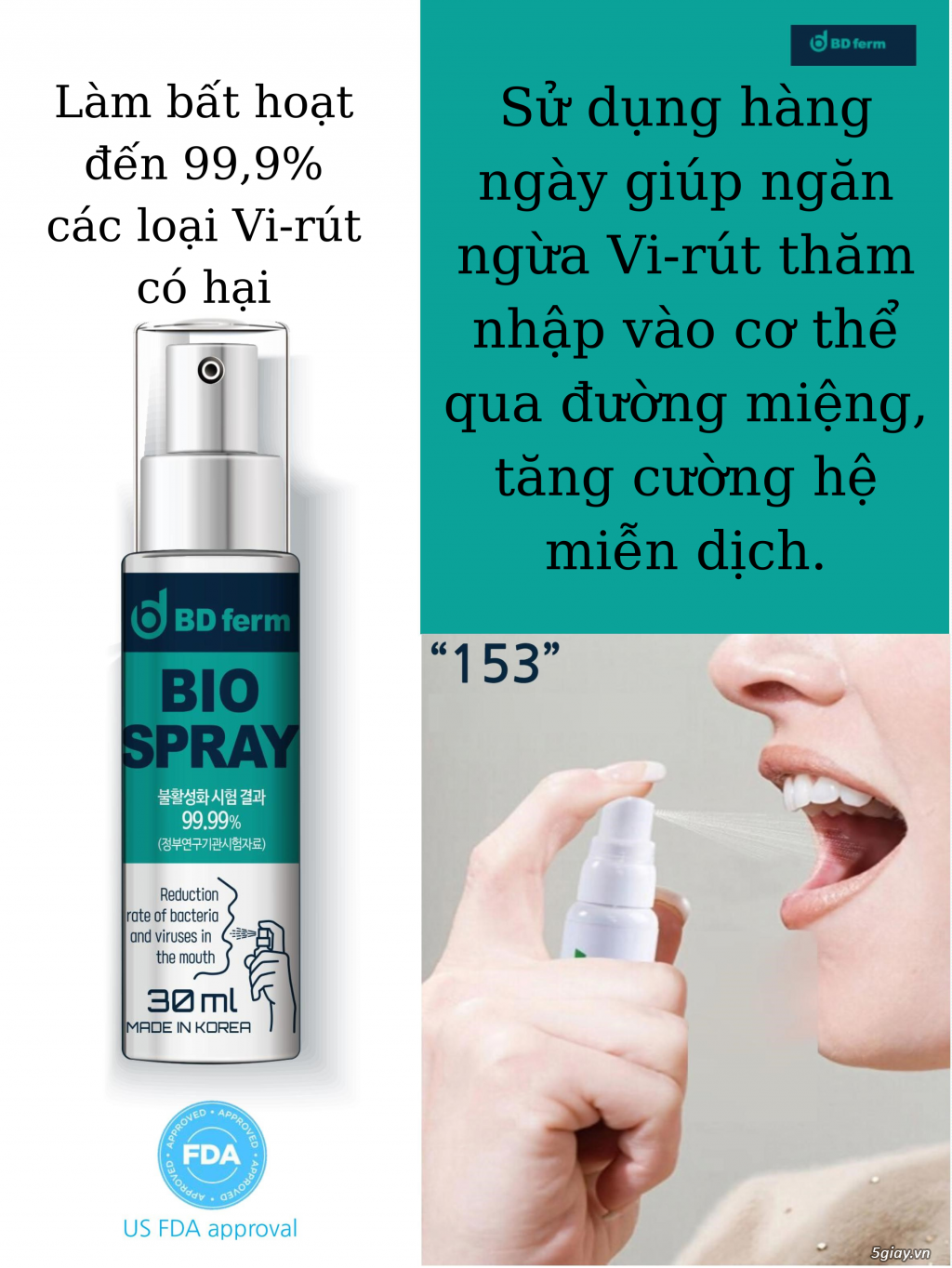 Xịt Họng Sinh Học Bdferm Bio Spray 30Ml - 1 Chai