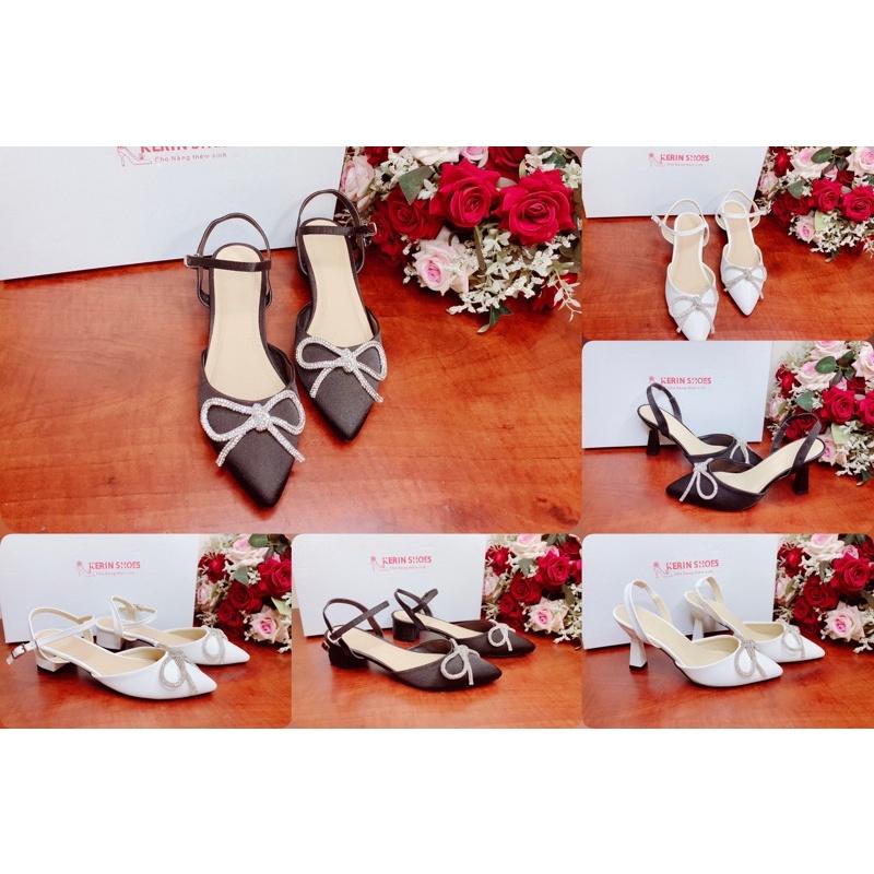 Giày sandal bệt - 5cm lụa satin có nơ
