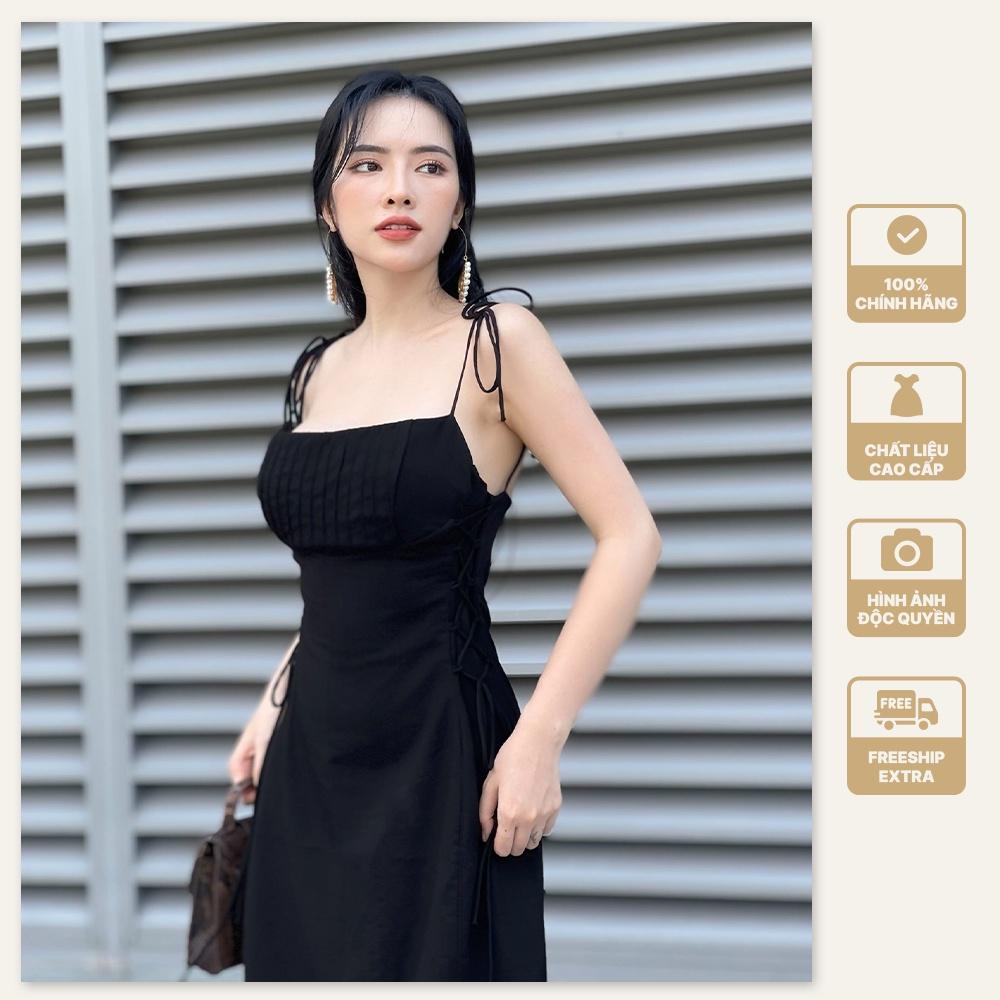 Đầm Midi Hai Dây Chất Liệu Linen Cao Cấp Màu Đen CO EM Thiết Kế Nữ Tính Quyến Rũ Sexy Phù Hợp Hẹn Hò Tiệc Tùng