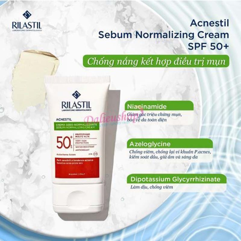 Kem chống nắng kiểm soát nhờn dành cho da mụn Rilastil Acnestil Sebum-Normalizing Cream SPF 50+ 40ml