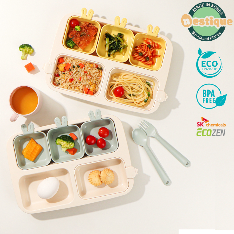 Khay Ăn Trẻ Em Cao Cấp 5 Ngăn Series Rabbit Hiệu Nestique N-11-1