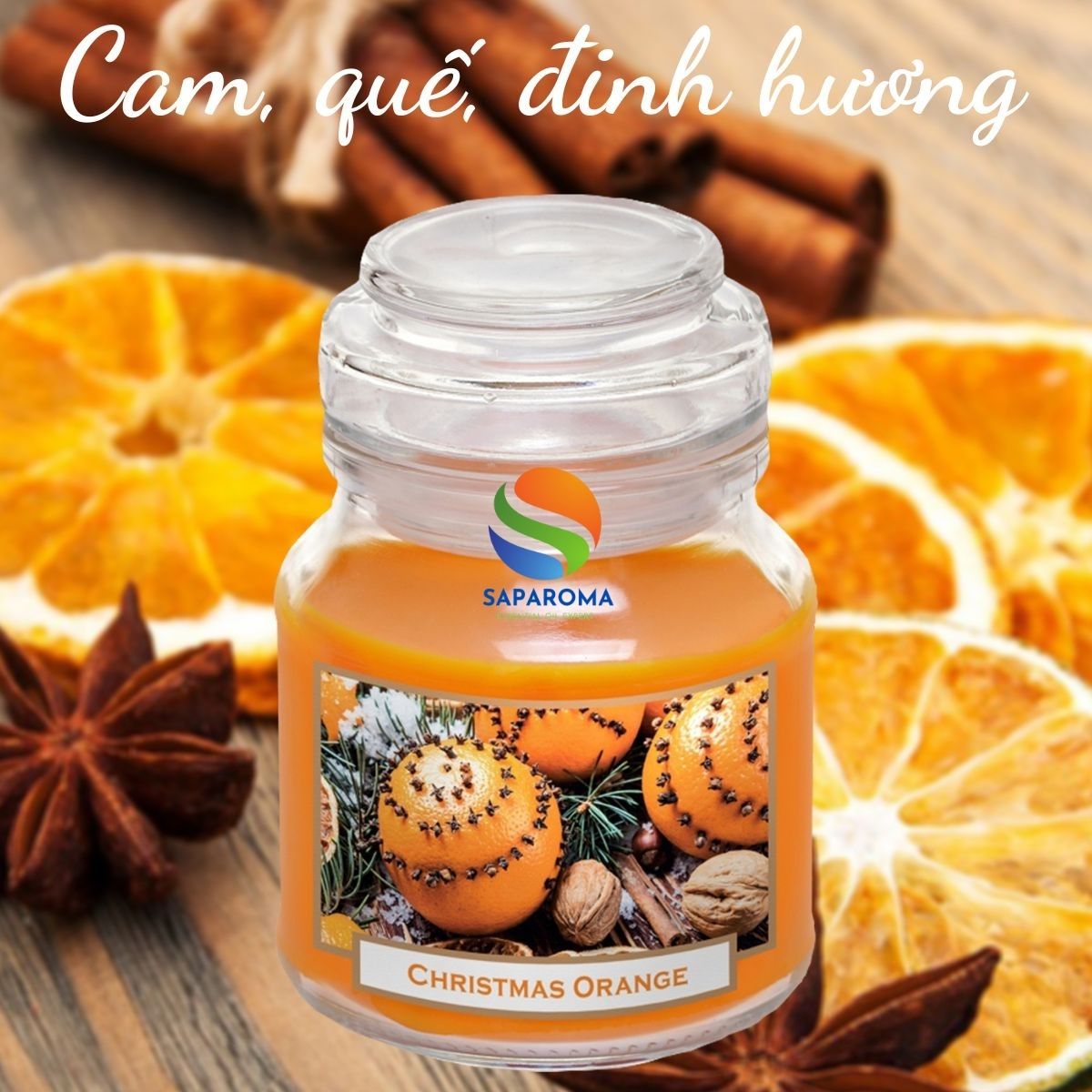 Hũ nến thơm Batek Christmas Orange 130g QT06653 - cam, quế, đinh hương, trang trí, thơm phòng, thư giãn, Hỗ trợ khử mùi