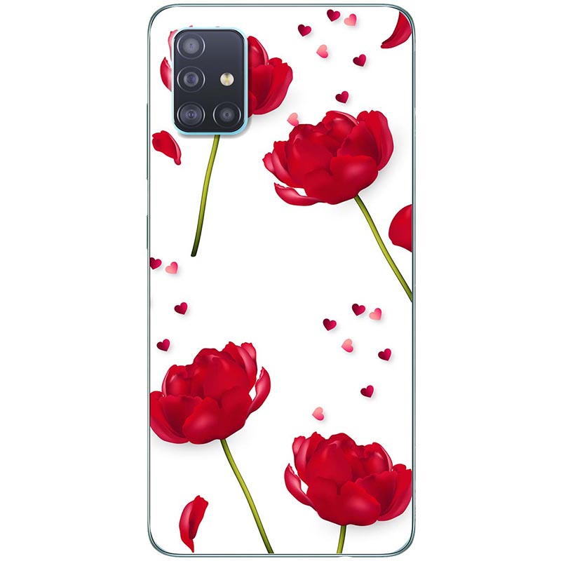 Ốp lưng dành cho Samsung A71 mẫu Hoa đỏ nền trắng