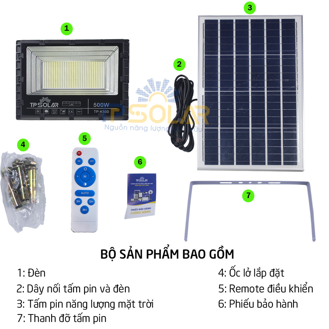 Đèn Pha Năng Lượng Mặt Trời TP Solar 60W TP-K60 Chống Nước IP67, Tiết Kiệm Điện Năng