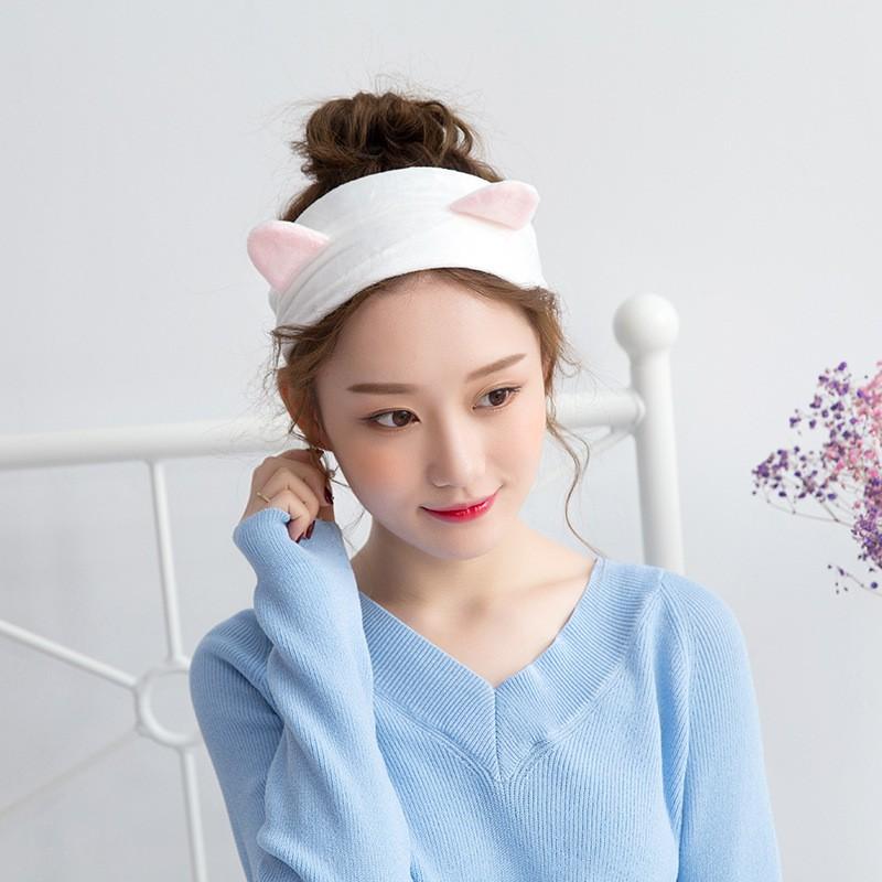 Băng Đô bờm tóc hình Tai Mèo Rửa Mặt Makeup Co Giãn Siêu Dễ Thương 22 X 10 CM