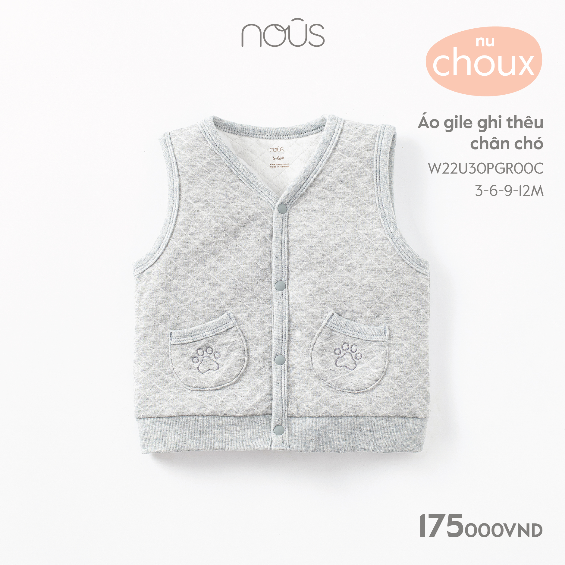 Áo khoác gilet nous họa tiết ngộ nghĩnh, chất liệu Nu Choux Bé Trai Bé Gái từ 3-6 Tháng Đến 12-18 tháng