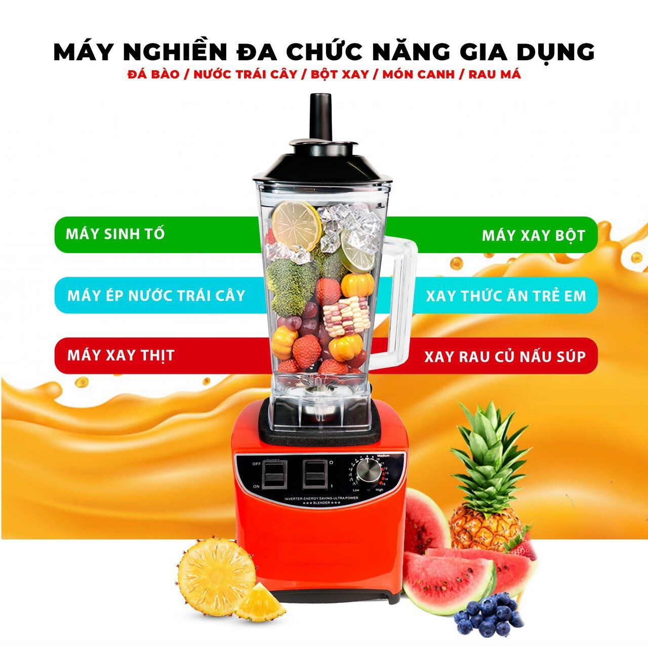 [Công suất mạnh]Máy xay sinh tố công nghiệp công suất mạnh 2200W xay được đá, tiêu, tỏi....cối nhựa 2L, màu ngẫu nhiên-Hàng nhập khẩu