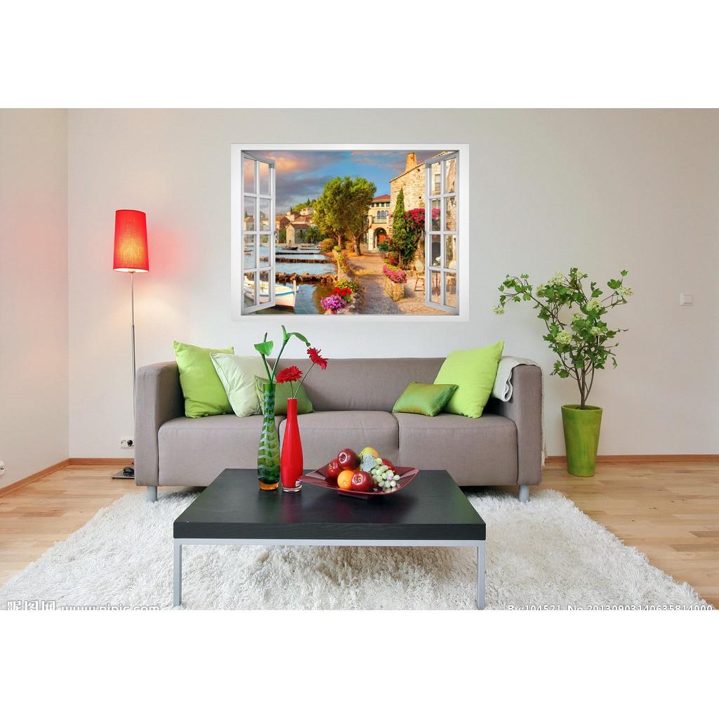 Tranh dán tường cửa sổ HD Cảnh đẹp Châu Âu CS-0379 KT 80 x 60 cm