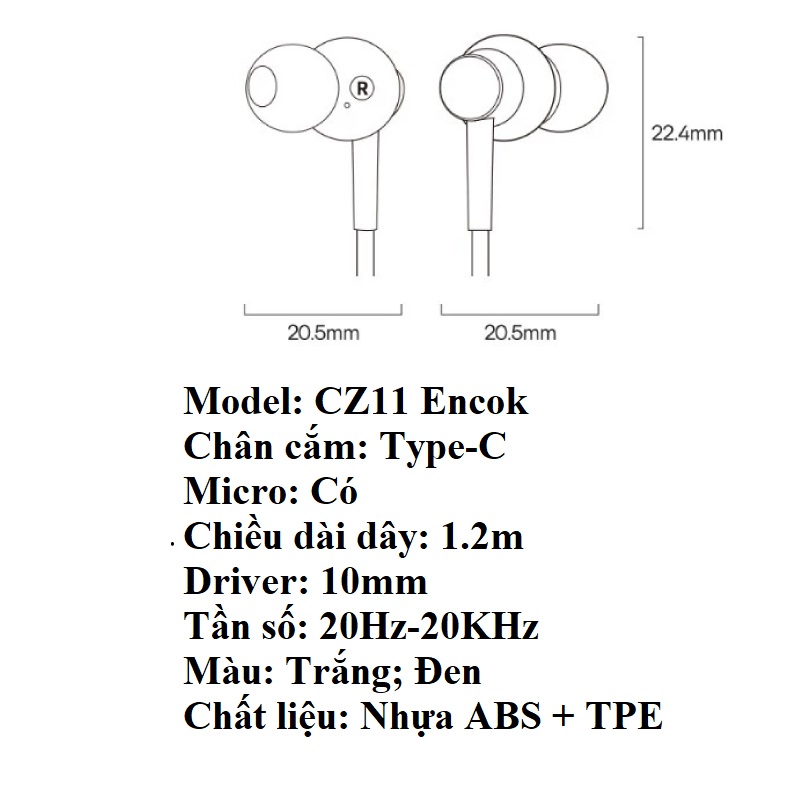 Tai nghe nhét tai chân cắm type-C tích hợp mic Bass mạnh Baseus Encok CZ11 _ Hàng chính hãng