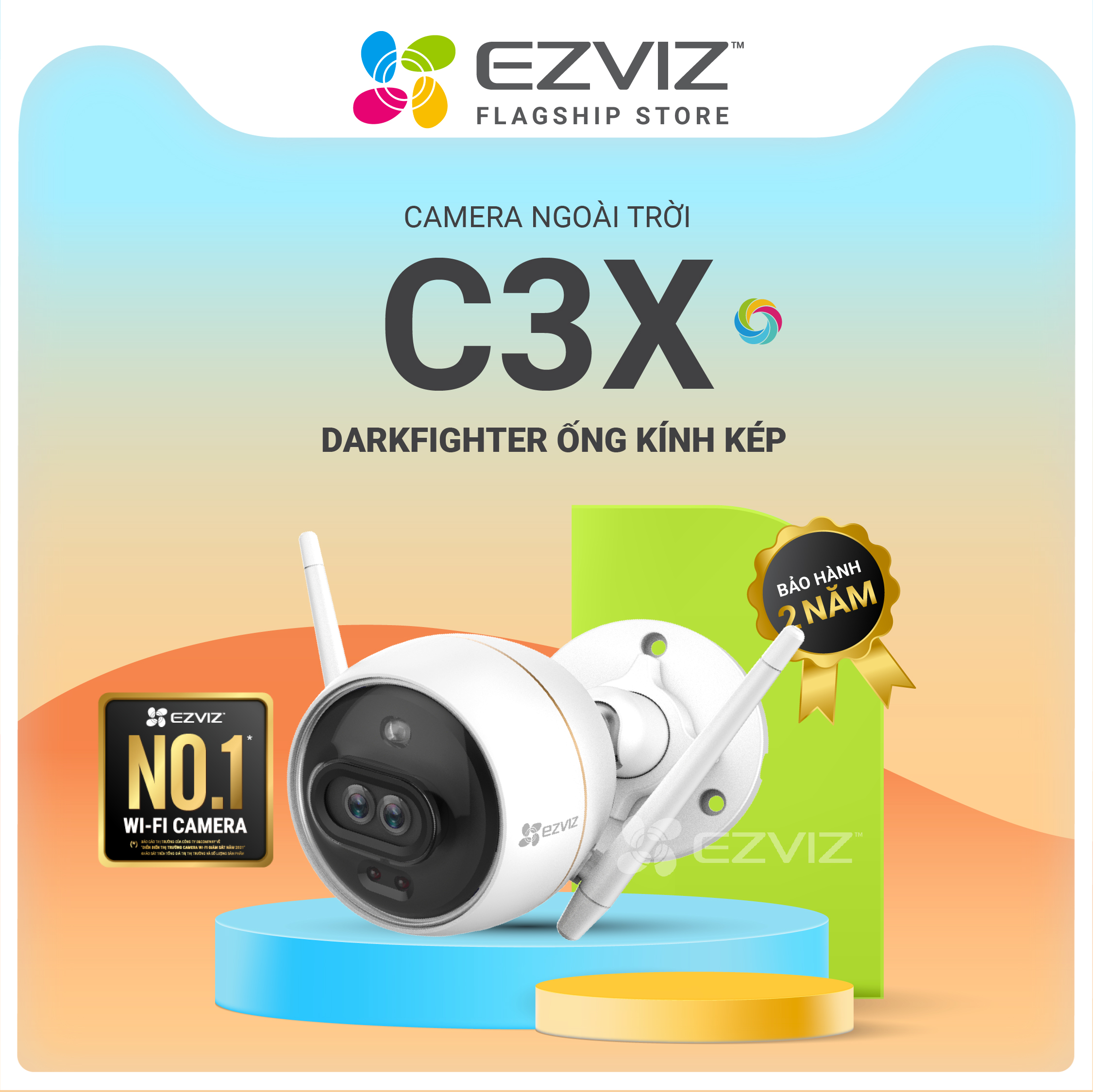 Camera Wifi Ezviz C3X 2MP 1080P Ngoài Trời Bản Mắt Kép, Có Màu Ban Đêm, AI Thông Minh - Hàng Chính Hãng