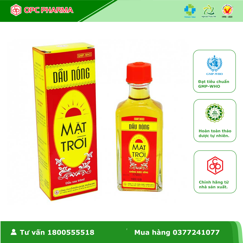 DẦU NÓNG MẶT TRỜI OPC (Chai 60 ml) - Dùng trong trường hợp nhức mỏi, đau lưng, cảm mạo... Hàng chính hãng OPC