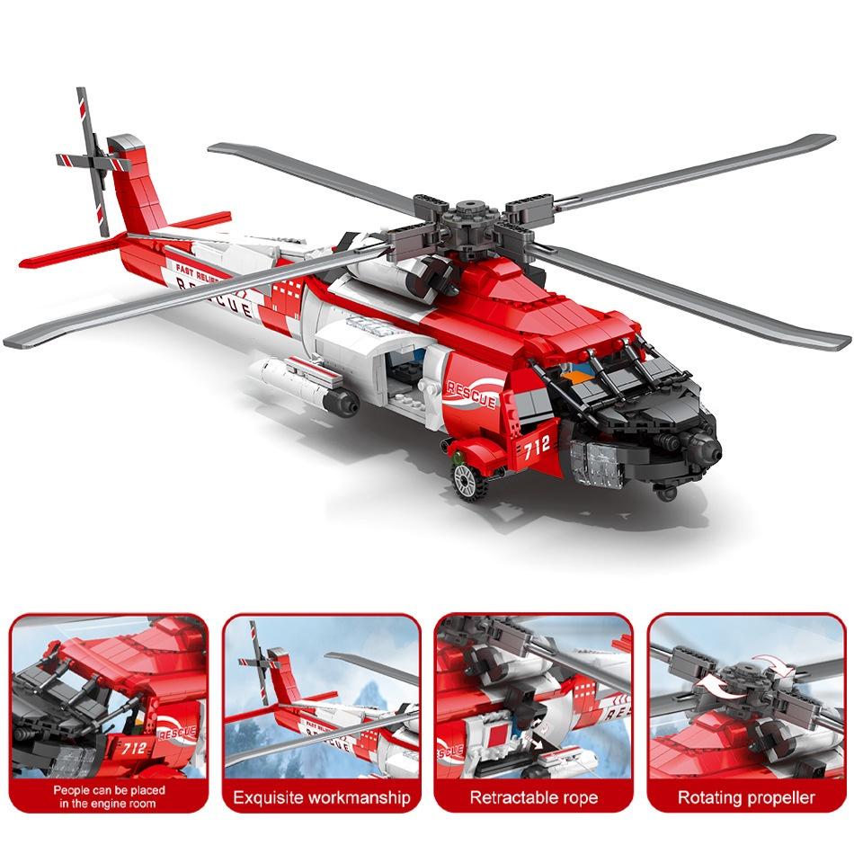 Đồ chơi Lắp ráp Máy bay trực thăng cứu hộ HH60, Juhang 88012 Xếp hình thông minh, Nhựa ABS an toàn, Sách hướng dẫn