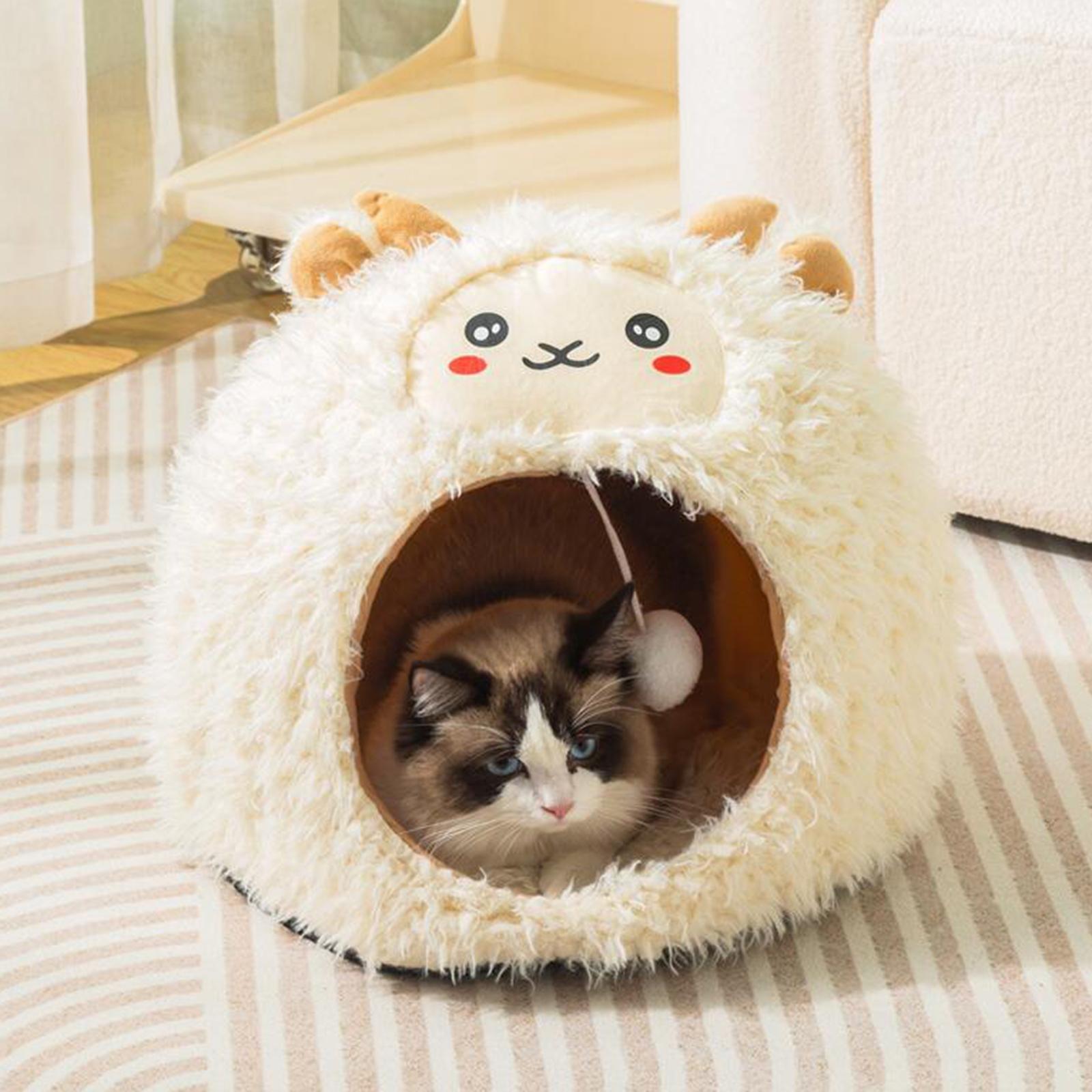 Fleece Lamb Shaped Cave Sleep Adorable Kennel for Pet Supplies Kitty Dog