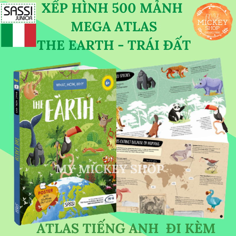 Bộ trò chơi xếp hình 500 mảnh chủ đề TRÁI ĐẤT - The EARTH chính hãng Sassi Ý