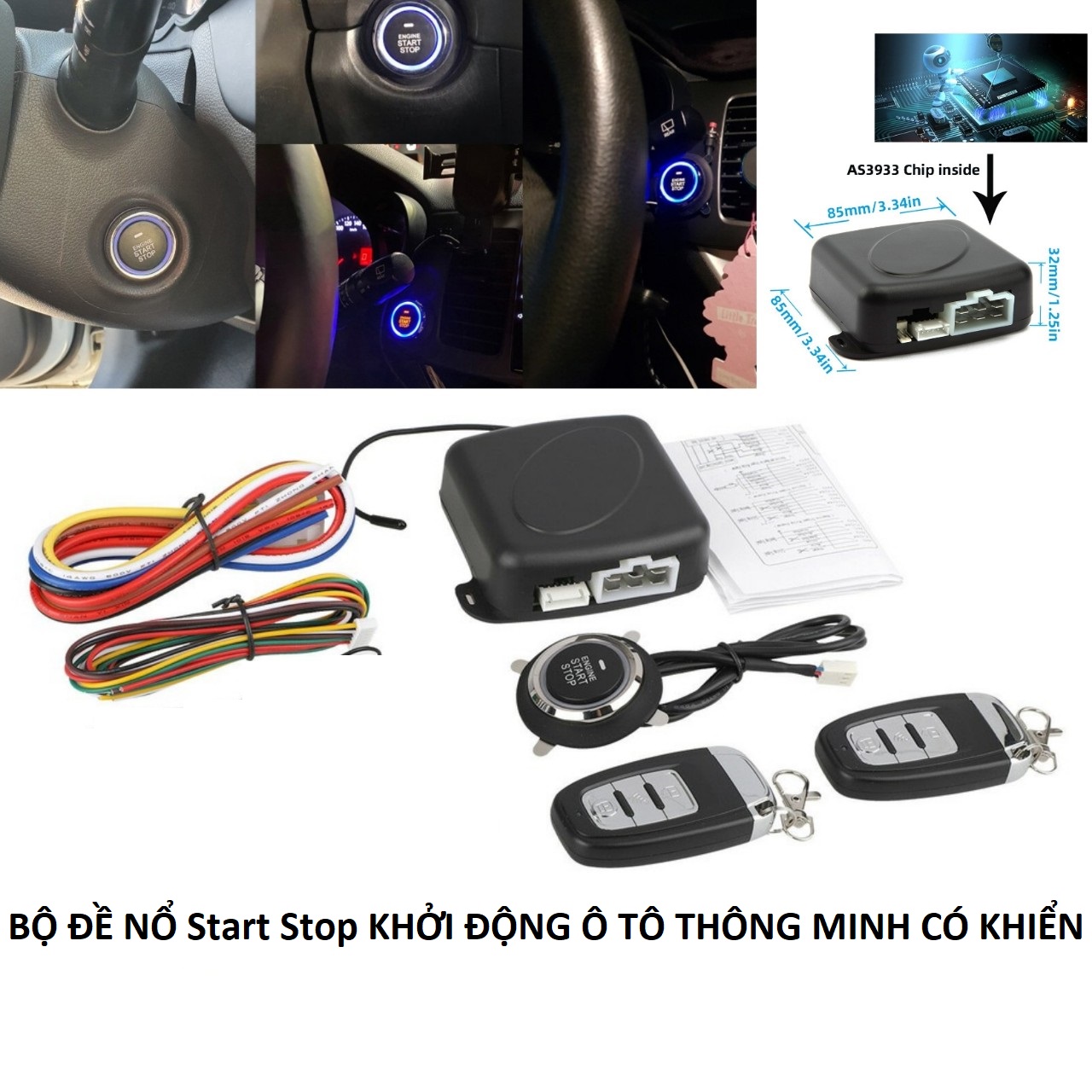 Bộ đề nổ start stop 2 remote khởi động xe hơi ô tô bằng nút bấm 12V thông minh mẫu mới loại tốt, phụ kiện ô tô