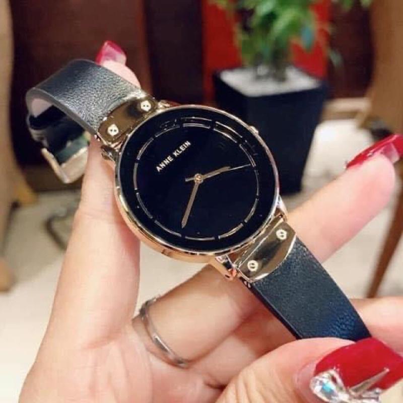 Đồng Hồ Nữ Anne Klein Dây da đen case 35mm