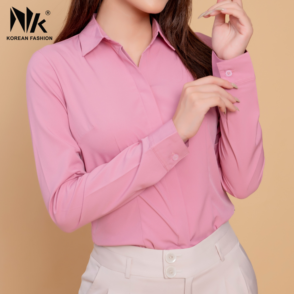 Áo Sơ Mi Nữ Trơn Công Sở Tay Dài, Chất Liệu Vải Hàn Cao Cấp, Đồng Phục Công Sở Nữ NKSM2010011