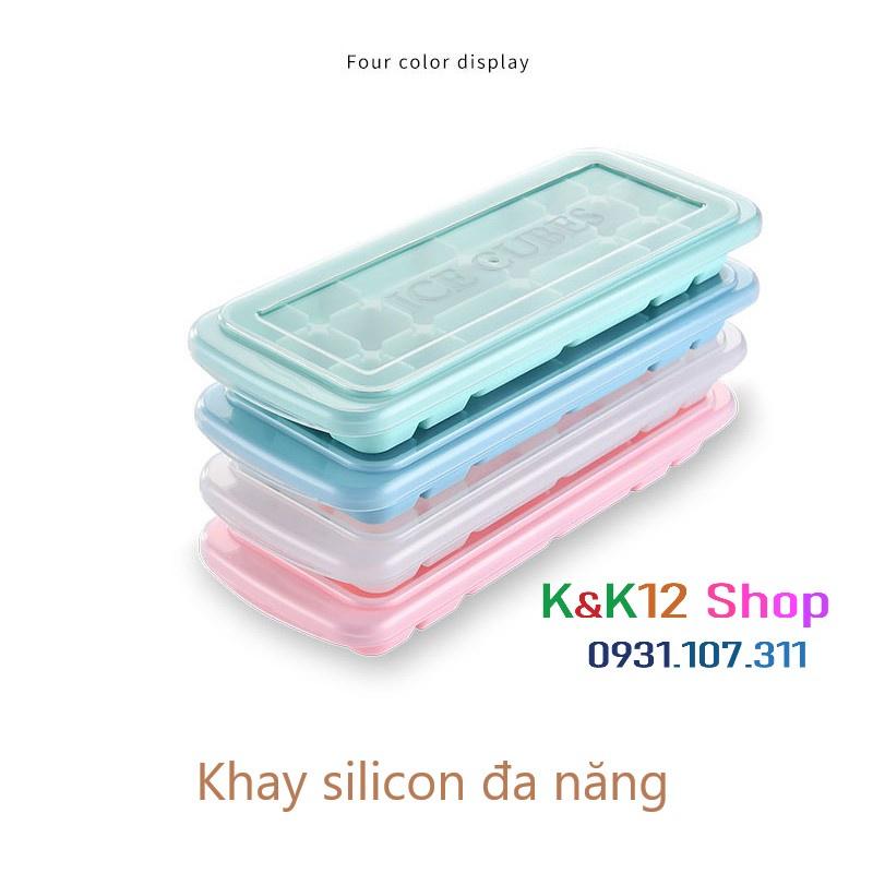 Khay làm đá silicon 24 ngăn có nắp đậy. Khay đá silicon hình tròn, vuông, trái tim, ngôi sao