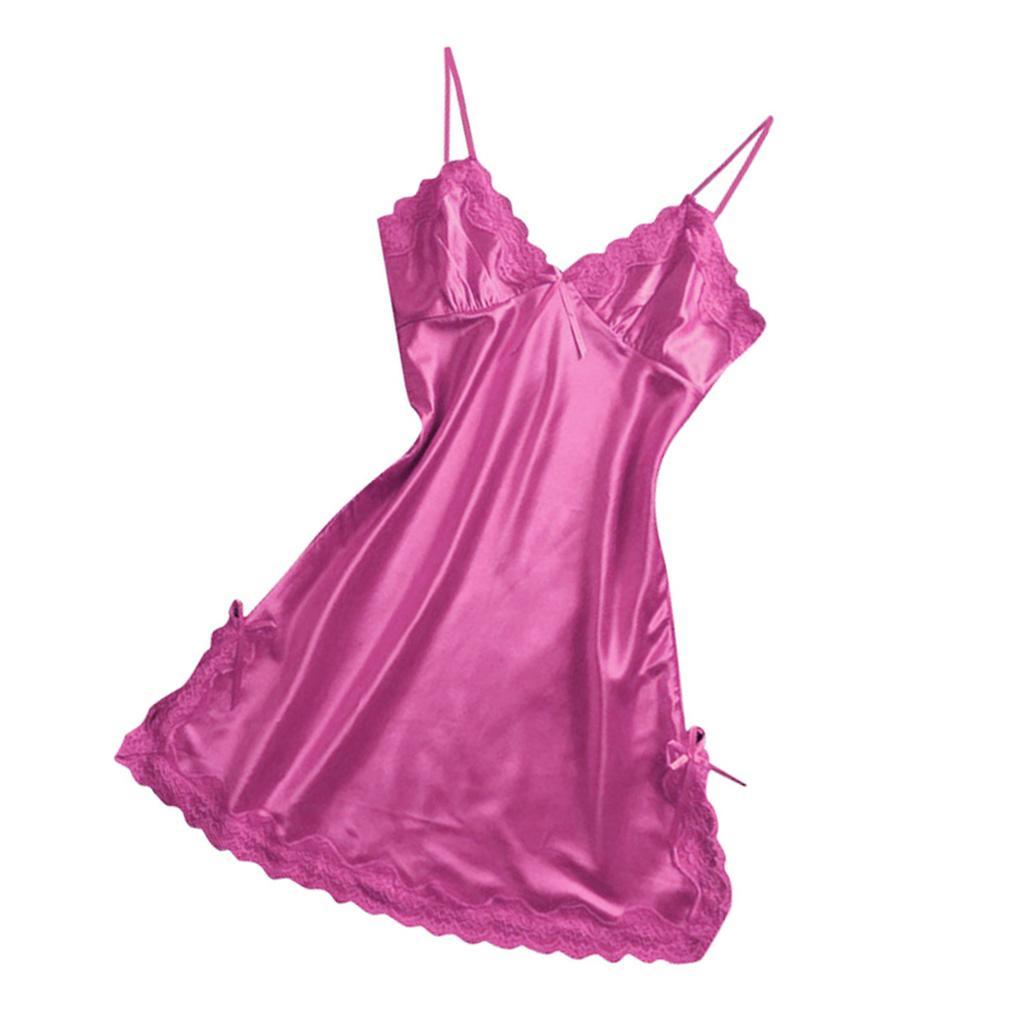 Womens Lingerie Sleepwear Satin Bowknot Lace Slip Dress S