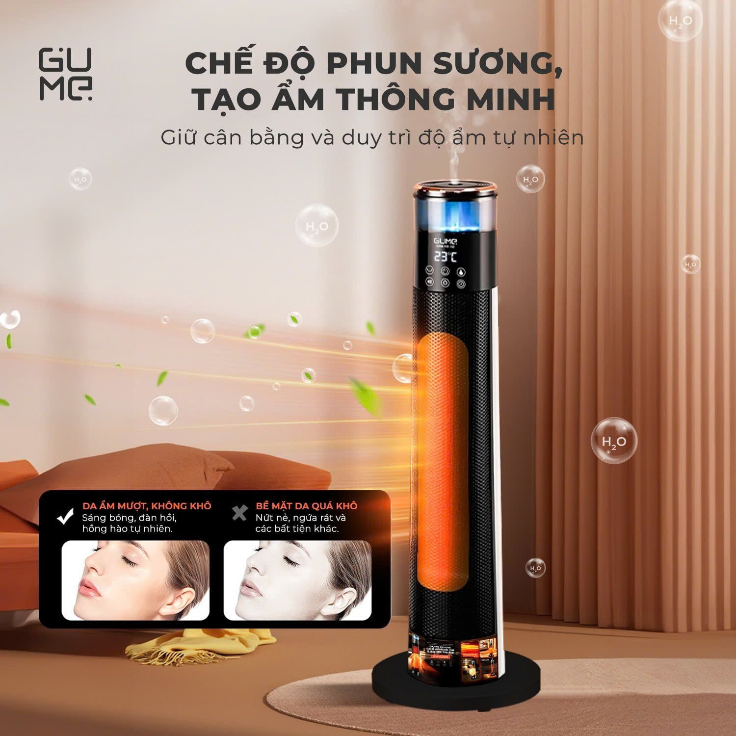 Máy sưởi gốm kèm bù ẩm thông minh ra lệnh bằng giọng nói thương hiệu Hàn Quóc GM-S2558 - Bảo hành 12 tháng - Hàng chính hãng
