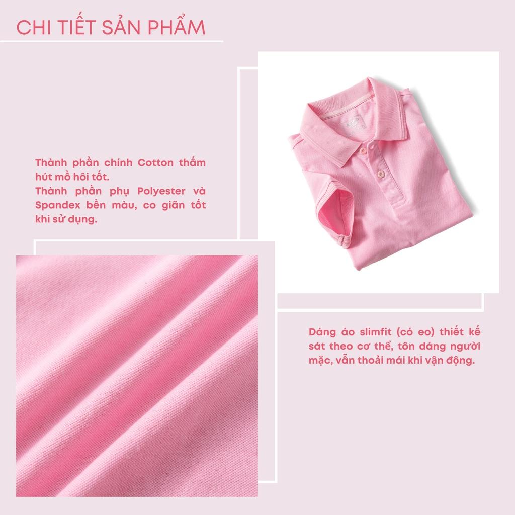 Áo polo nữ ADINO màu hồng phối viền chìm vải cotton co giãn dáng công sở slimfit hơi ôm trẻ trung APN03