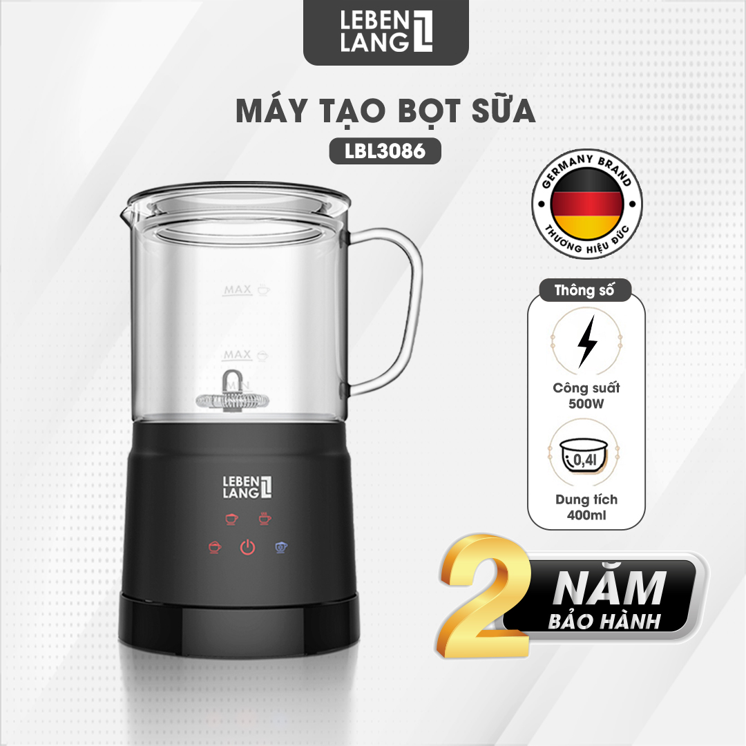 Nhập CECAMP30KD5 giảm 30K Máy đánh bọt cà phê, tạo bọt sữa LEBENLANG LBL3086, dung tích 400ml, 4 chế độ nóng lạnh , bảo hành 2 năm - hàng chính hãng