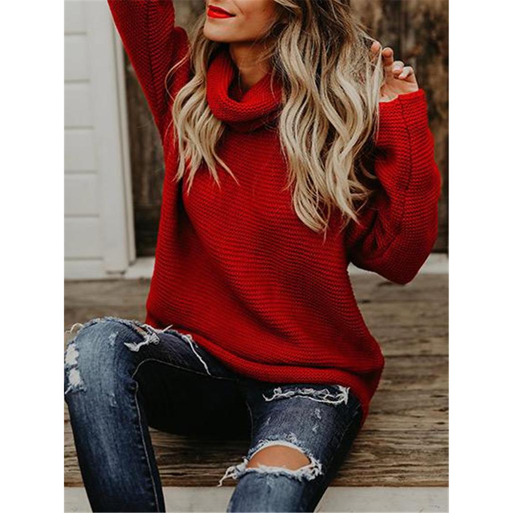 Women's Casual High Turtleneck Chunky Knit Sweater Oversized Pullover