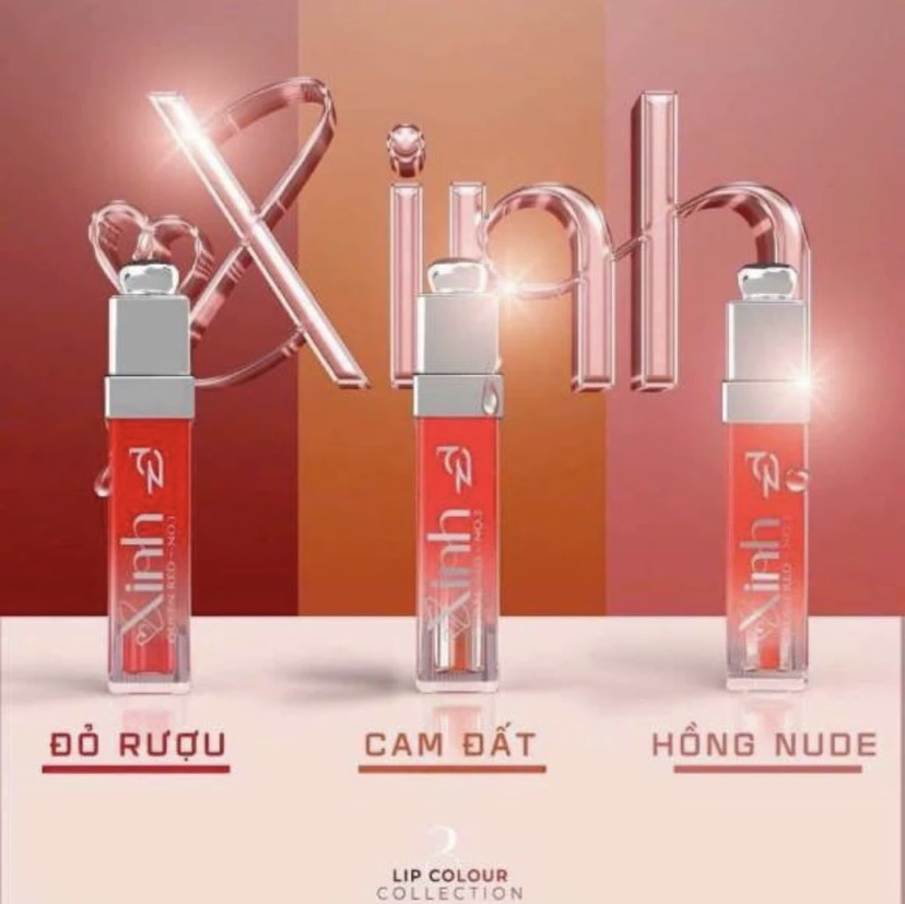 Son Xinh Đông Anh Chính Hãng Son Kem Lì Không Trôi Set 3 Màu Đỏ Tươi - Cam Đất - Đỏ Cam Collagen x3