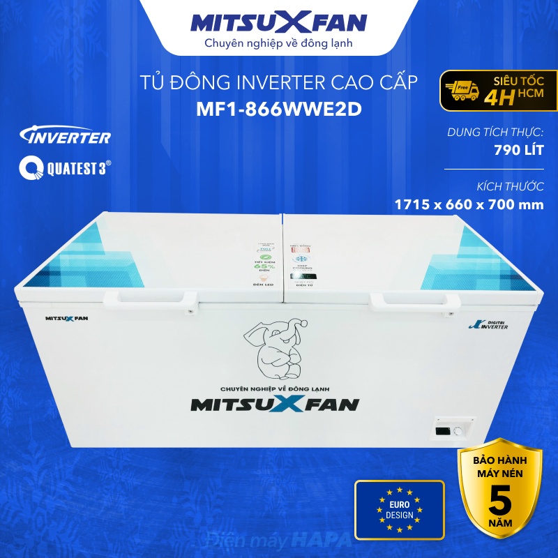 Tủ Đông Cao Cấp MITSUXFAN MF1-866WWE2D Inverter 900 Lít, 01 Ngăn, Tủ Cấp Đông Tiêu Chuẩn Châu Âu - Hàng Chính Hãng