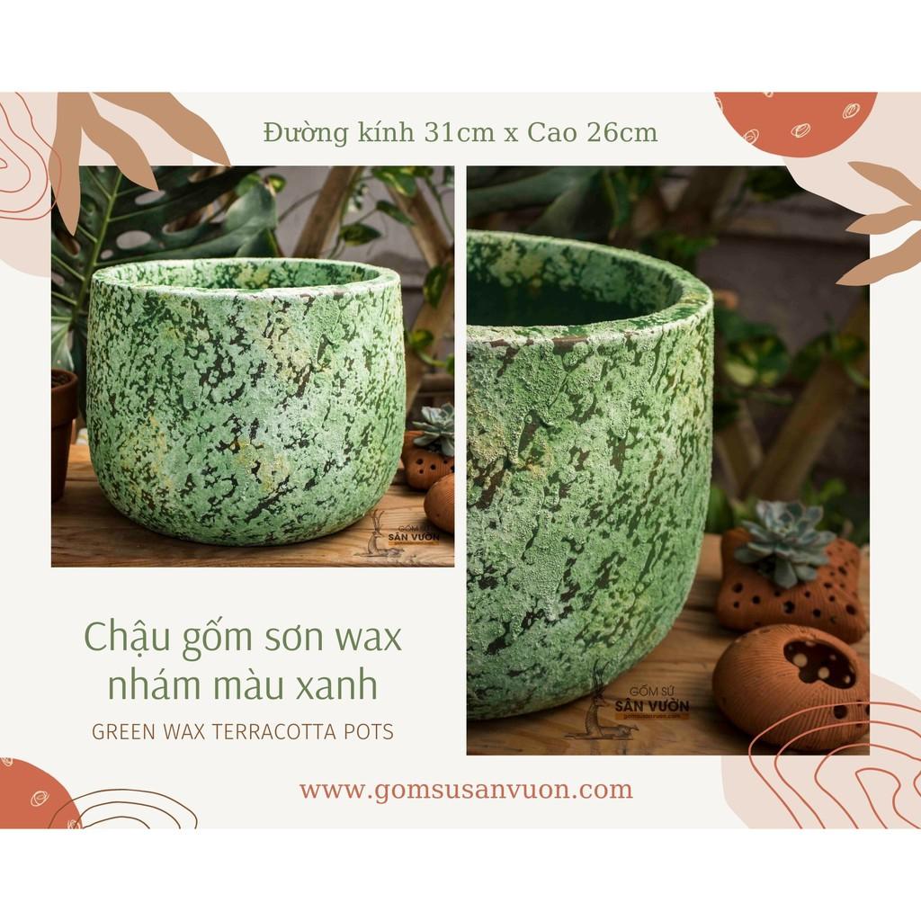 Chậu trồng cây gốm đất nung DÁNG NỒI SƠN WAX MÀU NHÁM D31xH26cm