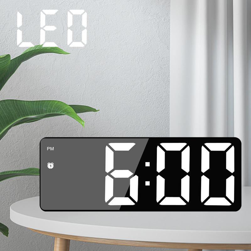 Đồng hồ Gương LED 3D Báo thức Để bàn thông minh đa năng tích hợp Đo nhiệt độ - Miễn Ship - nền gương -chữ nhiều màu