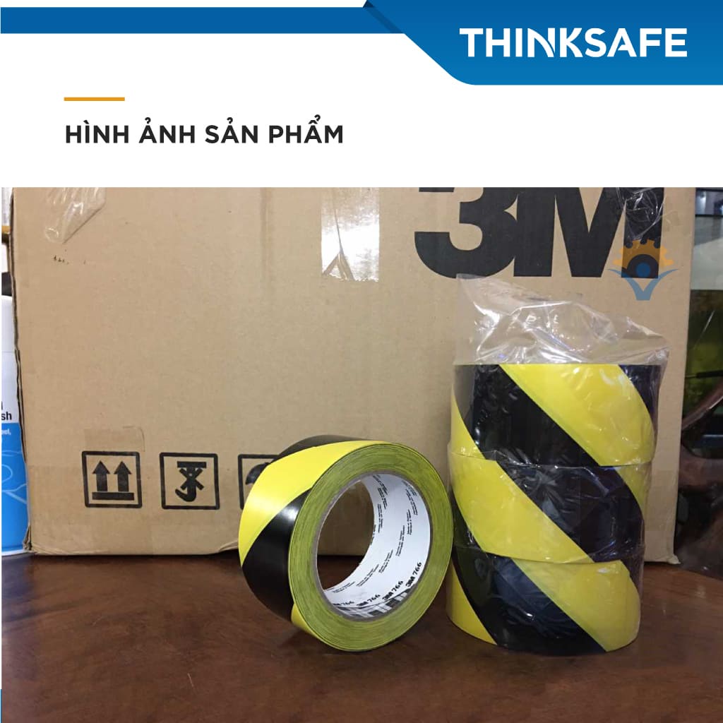 Băng keo cảnh báo dán nền 3M 766 màu vàng sọc đen chuyên dùng dán nền cảnh báo cho nhà xưởng tủ điện