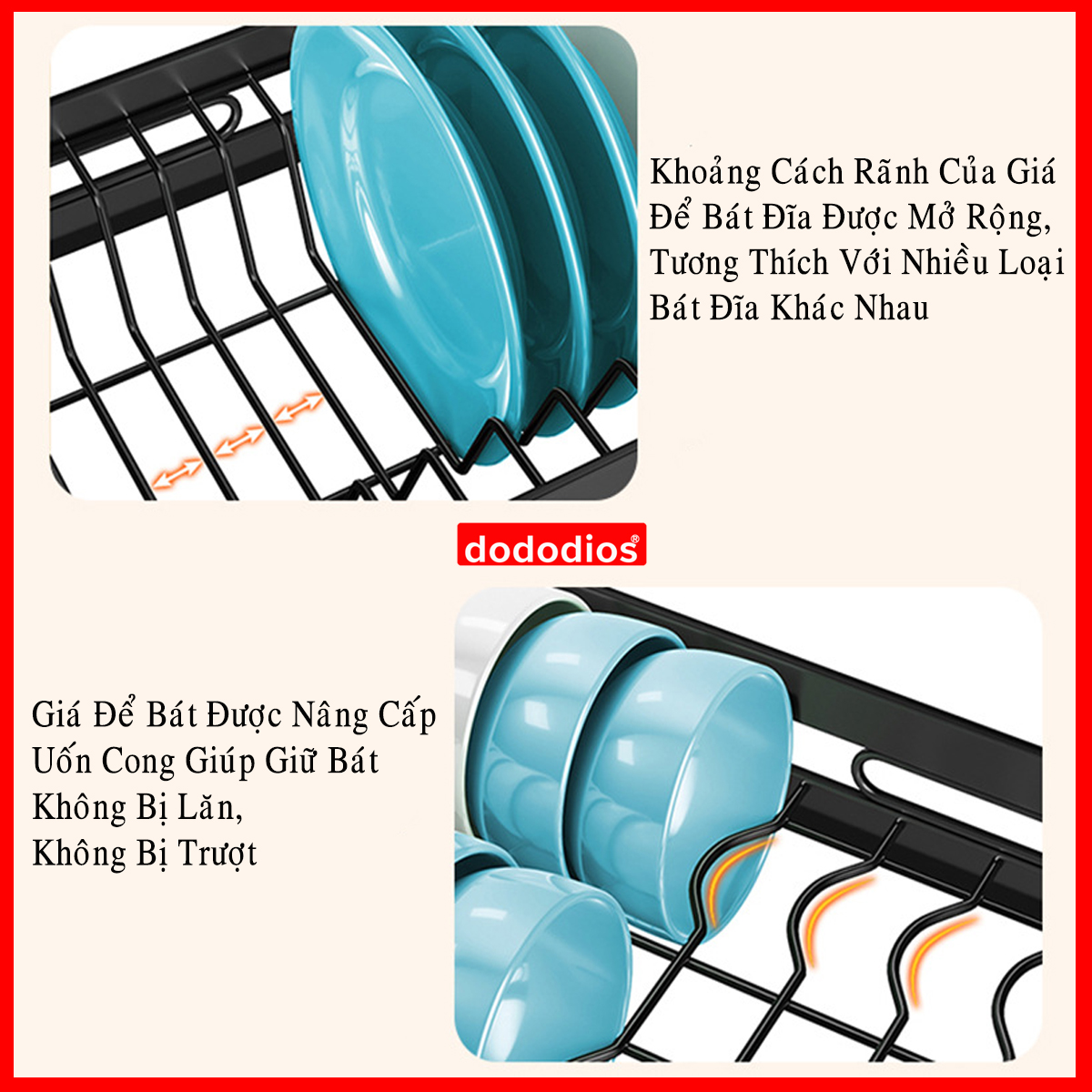 Bộ Kệ Để Bát Thông Minh, Giá Kệ Để Chén Bát Đũa Đa Năng Chọn Cỡ – Lõi Thép Carbon Không Gỉ - Phủ Sơn Tĩnh Điện Cao Cấp Siêu Bền – Chống Bám Bụi Cao Cấp Chính Hãng Dododios