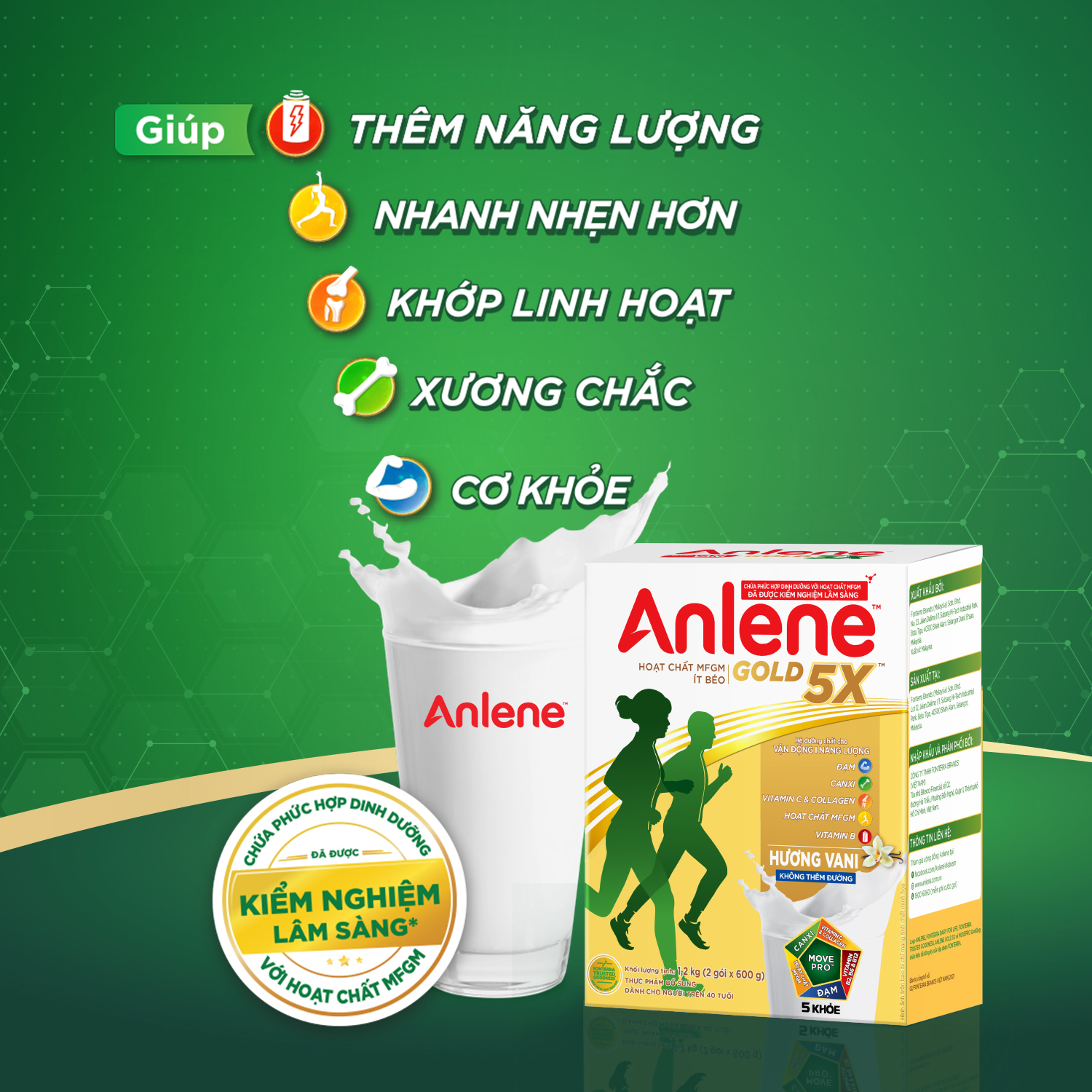 Combo 2 Sữa Bột Anlene Gold 5X Hương Vanilla (Hộp giấy 1200g) tặng nồi lẩu inox