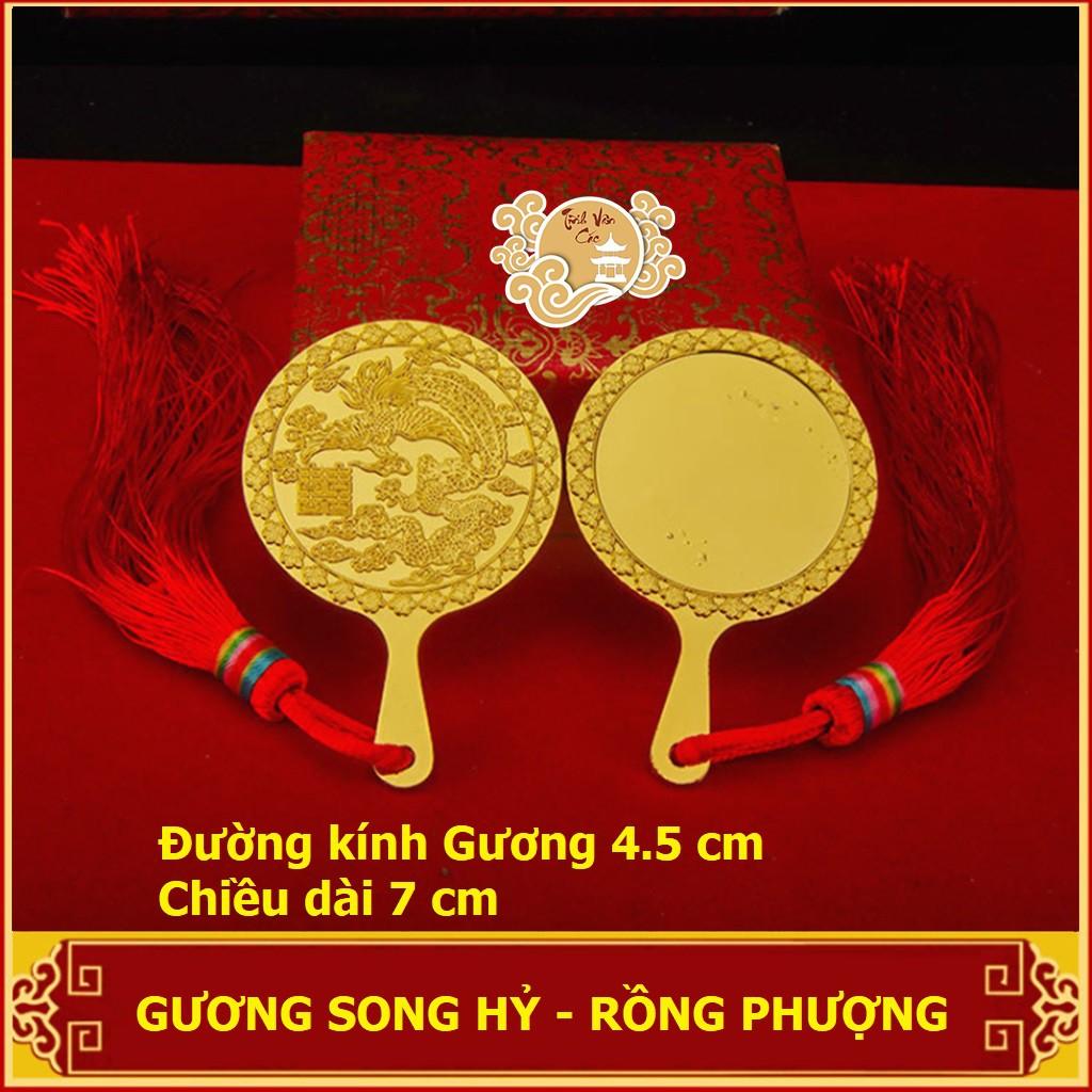 Gương cầm tay phong cách cổ trang, quà tặng tân nương, Song Hỷ Rồng Phượng - Shop TĨNH VÂN CÁC