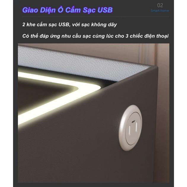 Tủ Để Đầu Giường Ngủ Thông Minh SmartHome Leather Tích Hợp Khóa Tủ Vân Tay, Sạc Không Dây, Đèn Ngủ Cảm Ứng