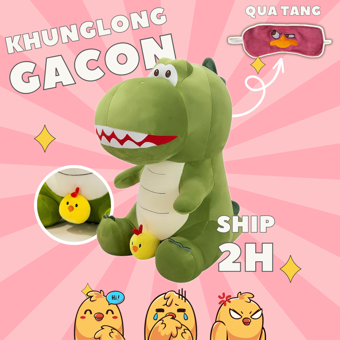 Thú nhồi bông khủng long có con gà độc lạ - Size từ 35cm đến 75cm - Quà tặng khủng long gà con nhồi bông êm mịn dễ thương - Gối ôm mềm mịn cho bé