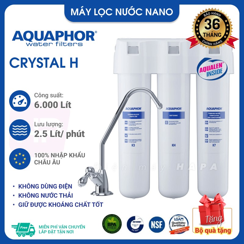 [MIỄN PHÍ VẬN CHUYỂN + LẮP ĐẶT] Máy Lọc Nước Uống Aquaphor CRYSTAL-ECO-H-MORION - Công nghệ NANO AQUALEN, Không dùng điện, Không nước thải, Công suất 6.000 - 9.000 Lít, Tặng lõi và bộ lọc thô - Hàng Chính Hãng