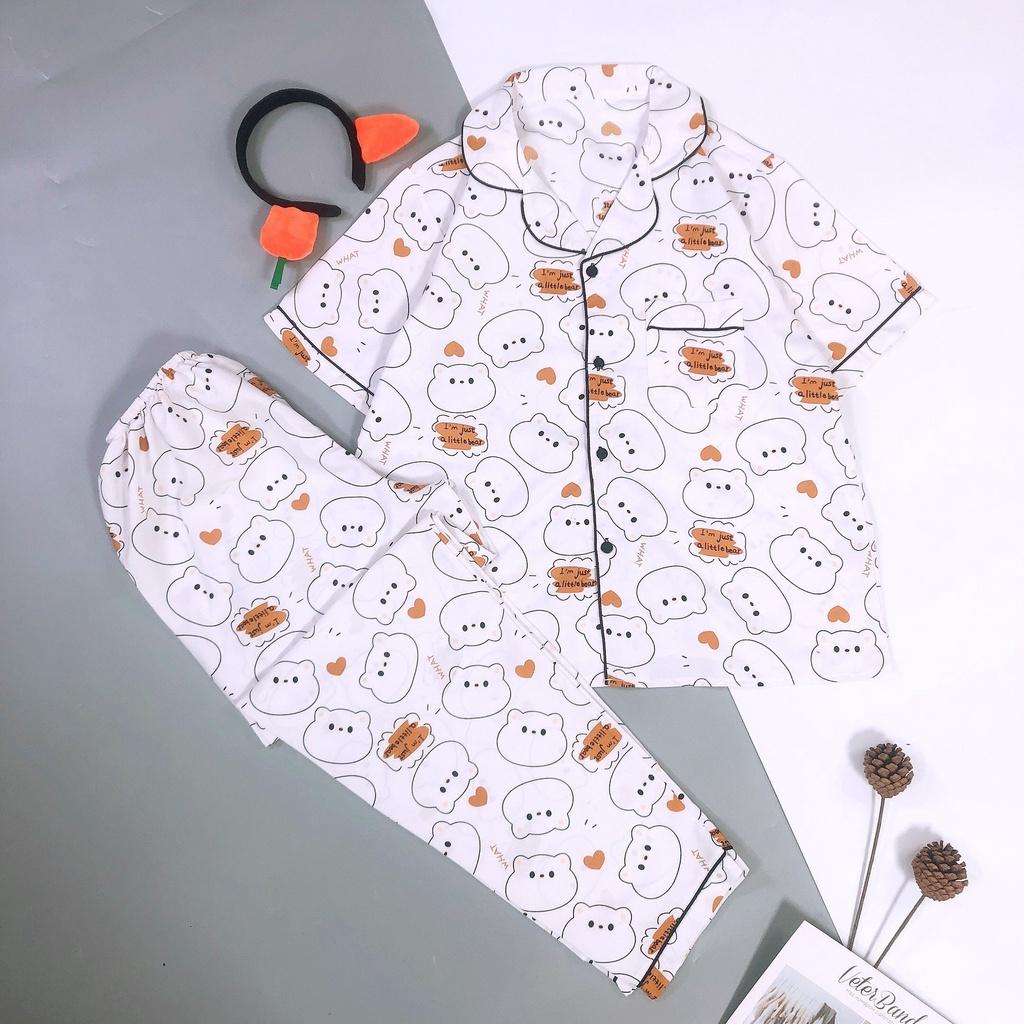 Đồ Ngủ Nữ Pijama Tay Ngắn Quần Dài Vải Kate Thái Loại 1, Bộ Mặc Nhà Thu Đông HATIBO