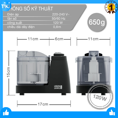 [Nhập khẩu Đức] Máy xay thịt đa năng mini LEBENLANG LBU5239 cối xay dung tích 350ml, công suất 120W, tiện lợi, dễ sử dụng, an toàn khi sử dụng - Hàng chính hãng