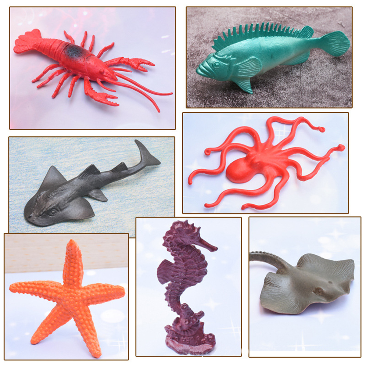 Bộ 14 đồ chơi mô hình Cá Biển &amp; quần thể Sinh Vật biển đáy Đại Dương nhựa size lớn 10~14cm