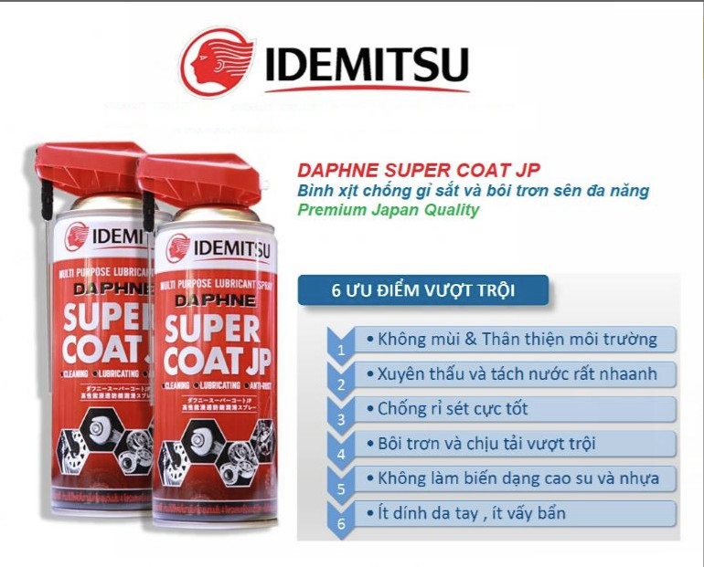 Bình Xịt Chống Rỉ Sét và Bôi Trơn Hàng Chính hãng IDEMITSU – DAPHNE SUPER COAT JP 400ml