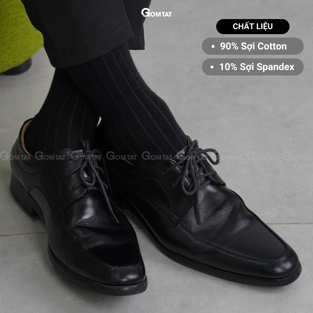 Combo 5 đôi tất vớ nam công sở cổ cao đi giày tây GOMTAT họa tiết gân chìm màu đen, cotton cao cấp - TAYGANCHIM-DEN-CB5