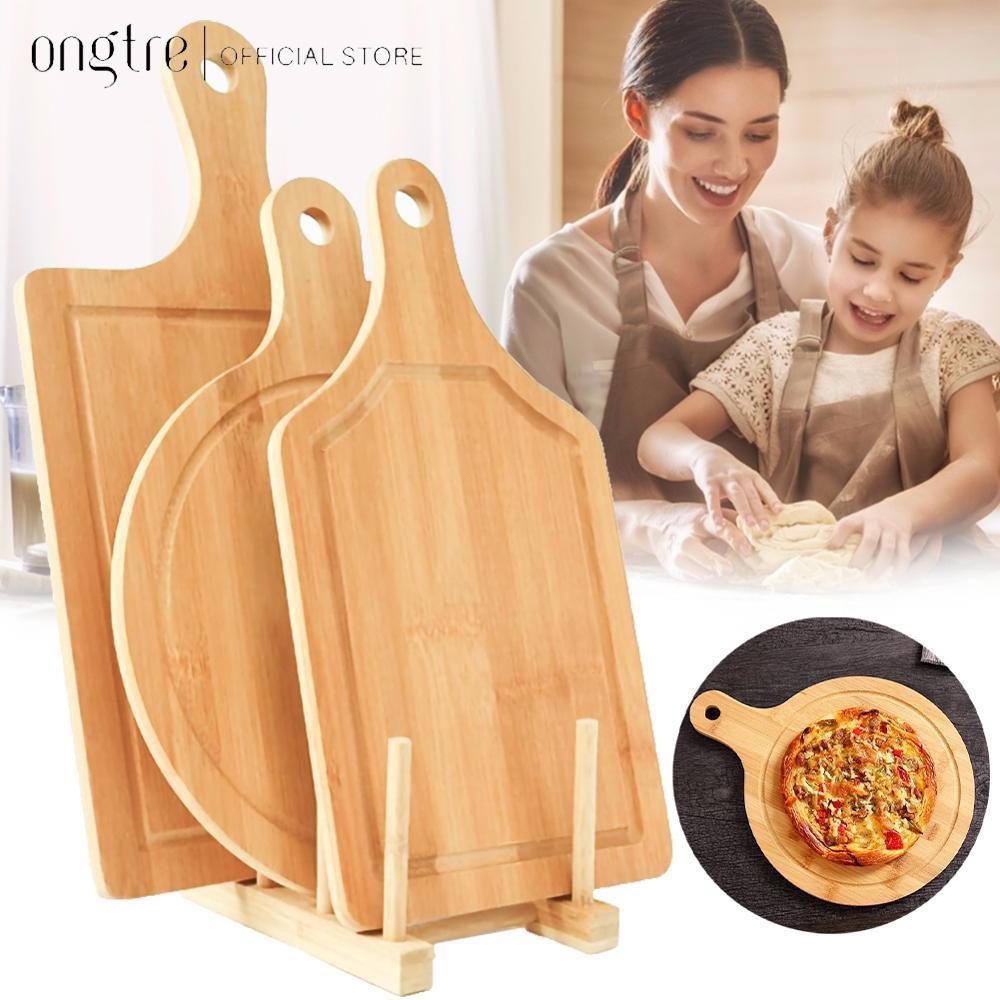 Khay gỗ tre ONGTRE đựng bánh Pizza có tay cầm nhiều kích thước D:15-25 cm