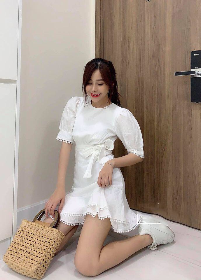 Đầm xòe bèo hở lưng phối ren xinh xinh NT8266