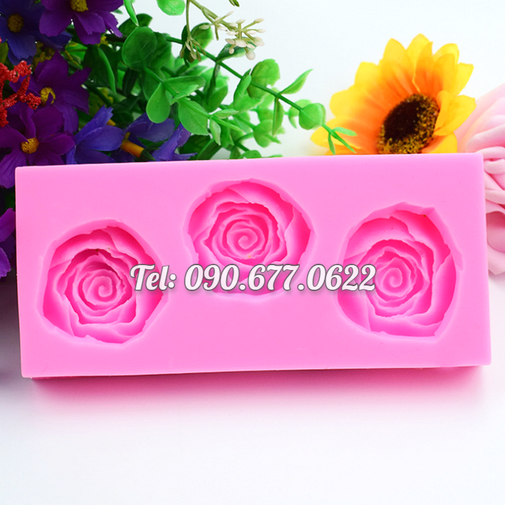 Khuôn silicone làm rau câu 3 hoa hồng cánh mỏng - Mã số 1674