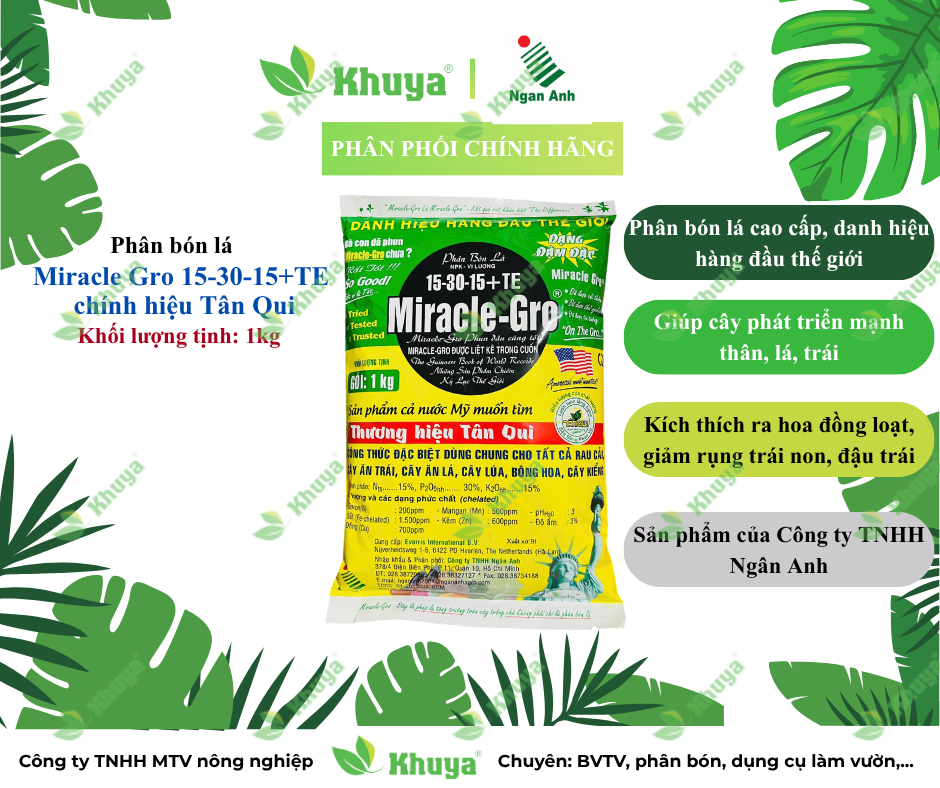 Phân bón lá Miracle Gro 15-30-15+TE gói 1kg chính hiệu Tân Qui