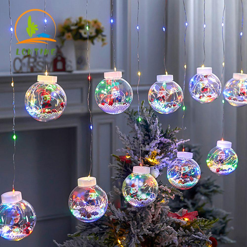 Dây Đèn Led Hình Quả Cầu Tuyết / Ông Già Noel / Người Tuyết Trang Trí Nhà Cửa Dịp Giáng Sinh (Vàng - Đa Sắc